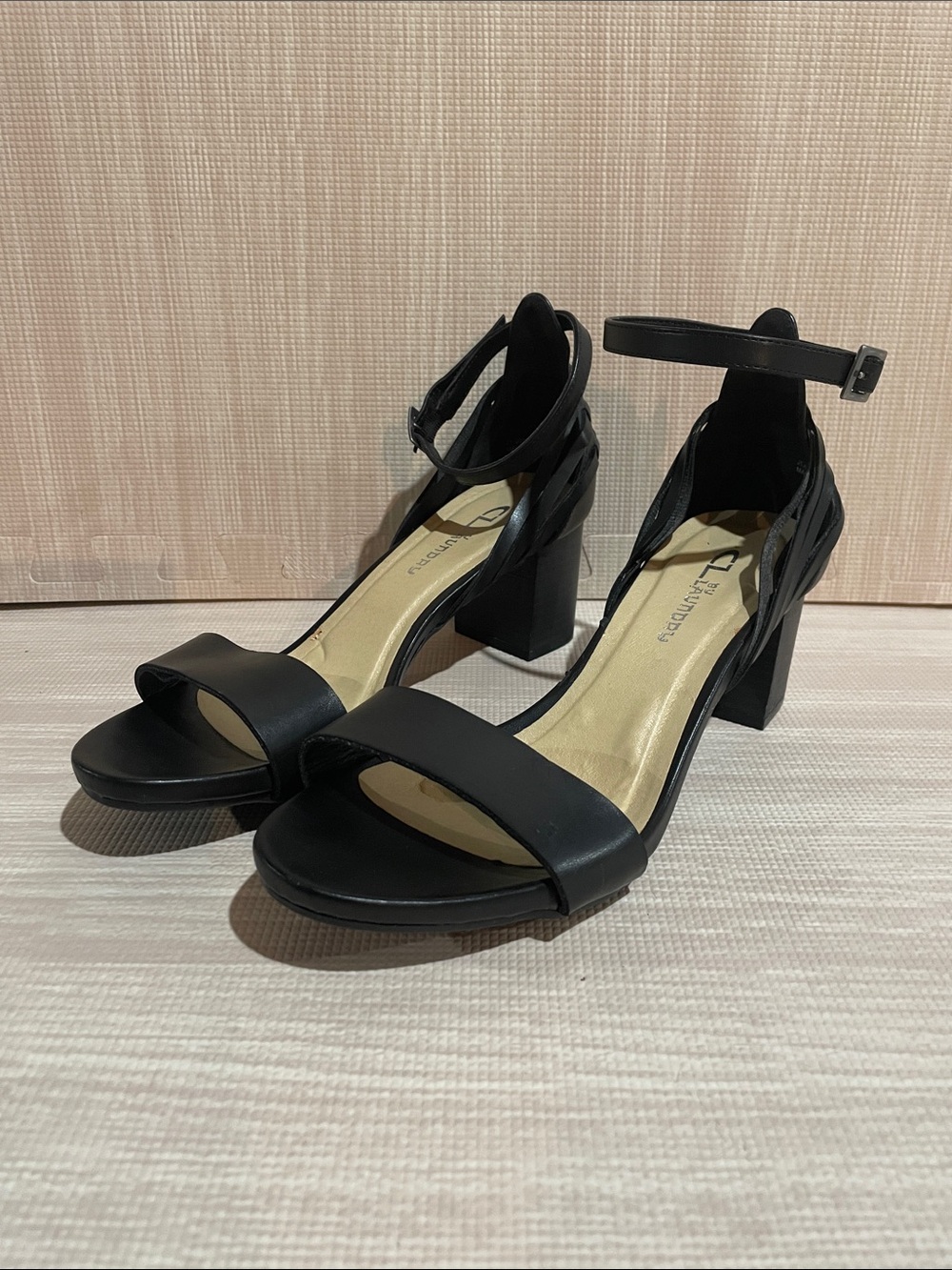 CL by Laundry Black Strappy Block Heel Sandals